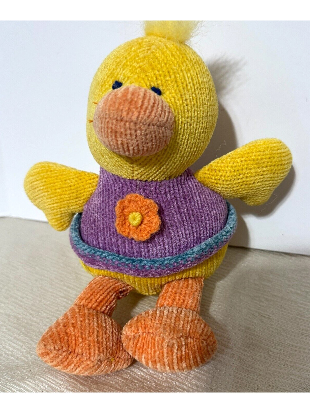 Russ Berrie Tootles knit plush duck yellow Easter stuffed animal cute Vintage 8"